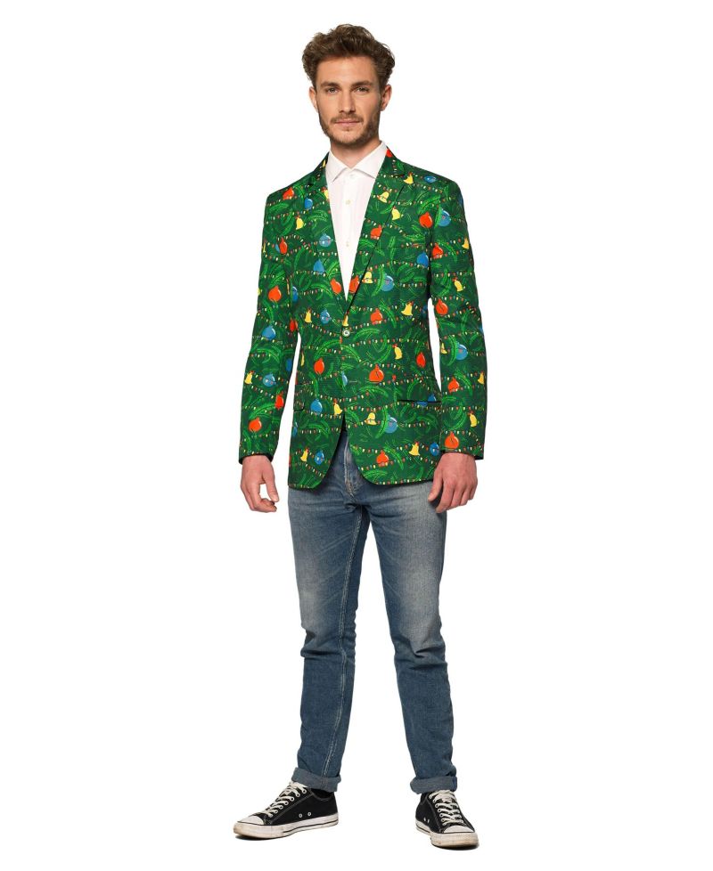 Men's Christmas Blazer - Festive Light - Up X- Mas Jacket Slim Fit - Green