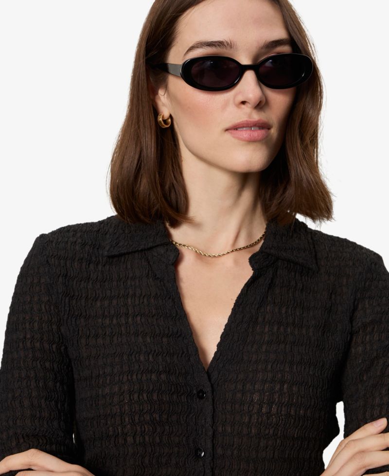Petite Juno Textured Long-Sleeve Spread Collar Shirt