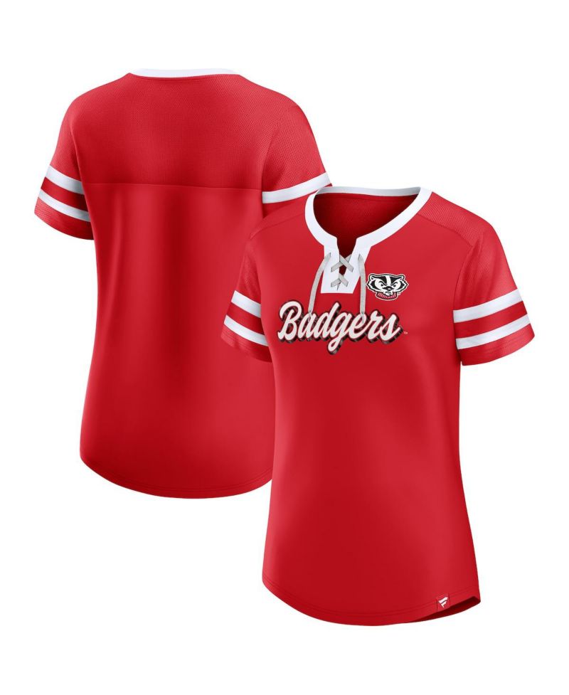 Women's Red Wisconsin Badgers Iconic Athena Lace-Up T-Shirt