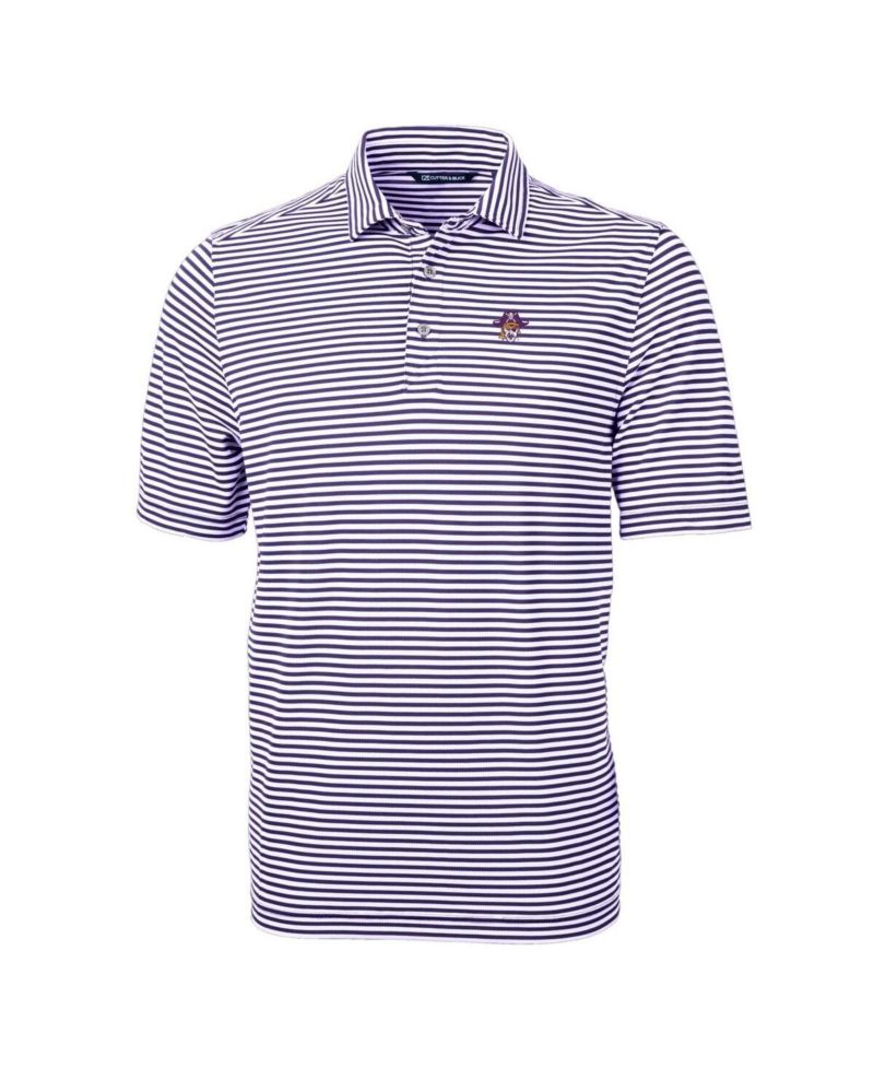 Men's Purple ECU Pirates Throwback Logo Virtue Eco Pique Stripe Polo Shirt
