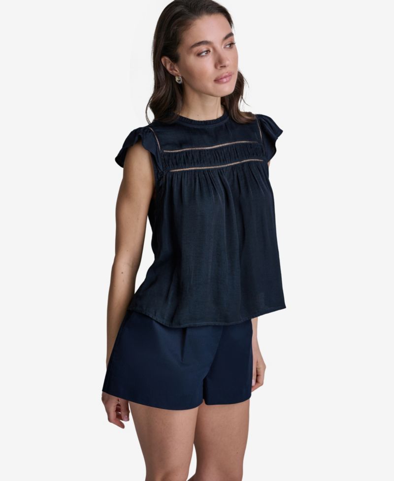 Women's Flutter-Sleeve Crewneck Blouse
