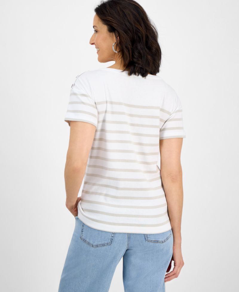 Petite Cotton Button-Shoulder Tee