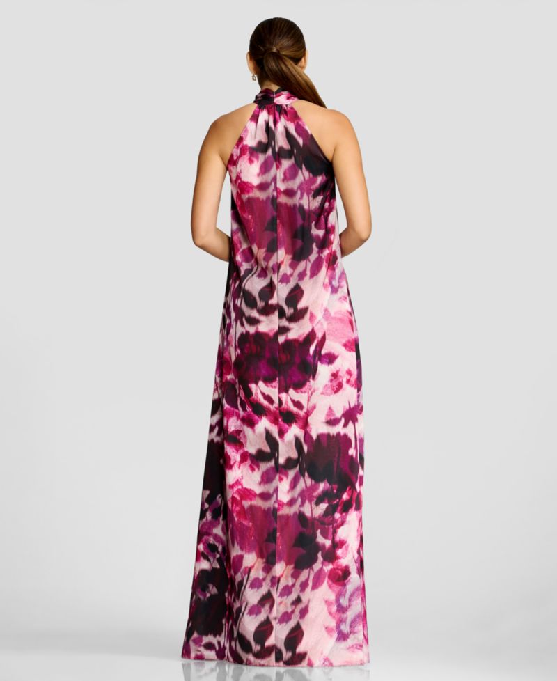 Women's Floral-Print Gathered Halter Neck W Built Up Back Column Shift Maxi Dress