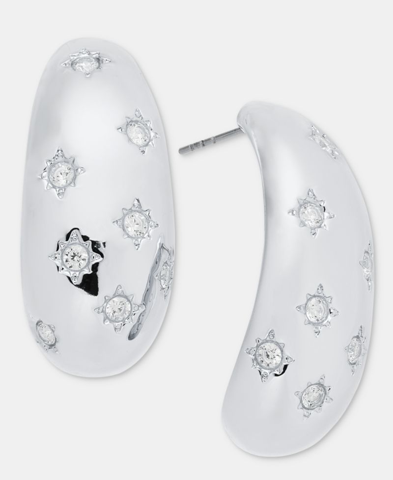 Pav&eacute; Star Puffy J-Hoop Earrings