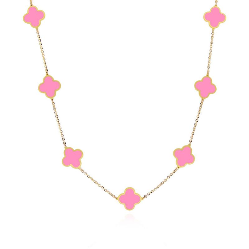 Small Bubblegum Pink Clover Necklace 14K Gold