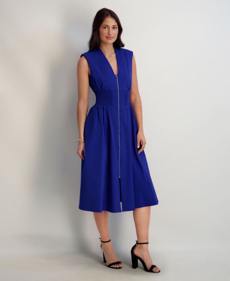 Women's Sleeveless V-Neck Zip-Front Maxi Dress