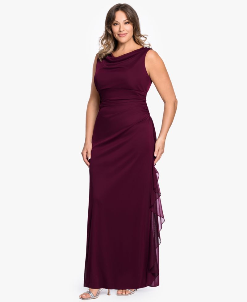 Women's Ruffle Side Cowl Neck Ball Gown