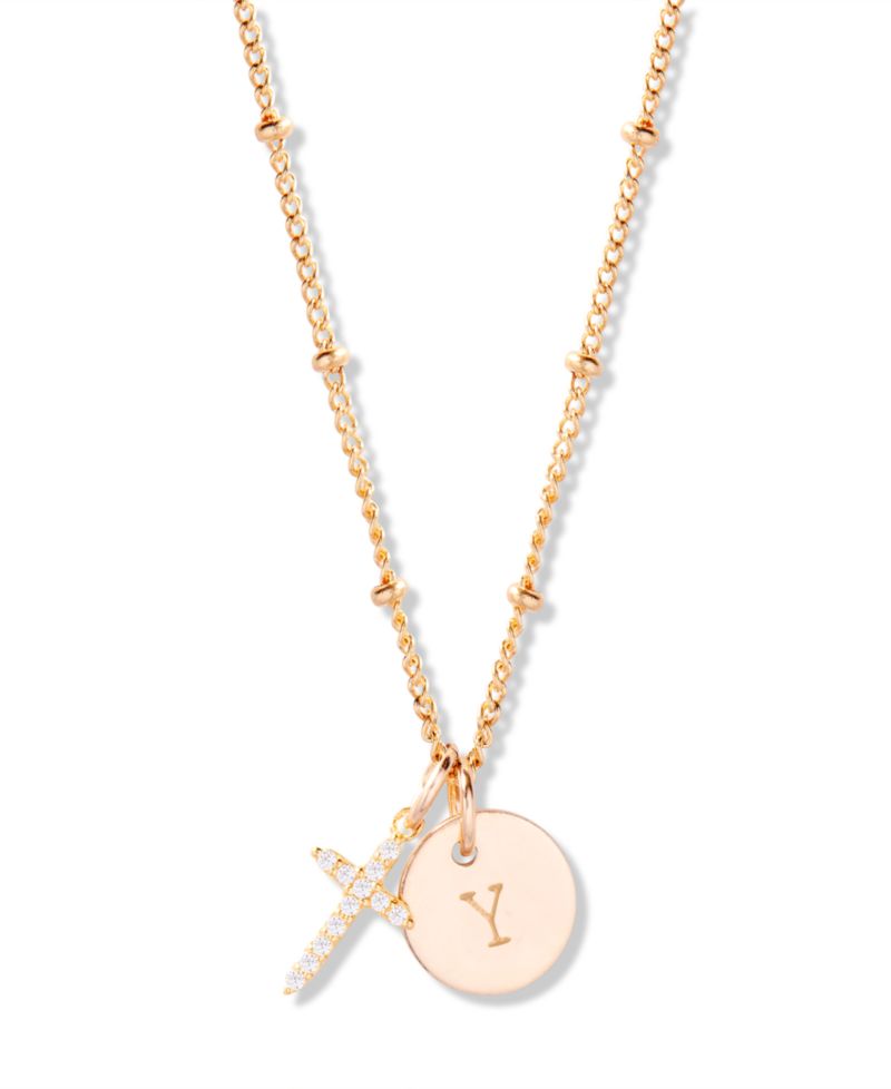 "14k Gold" Josephine Initial Cross Pendant