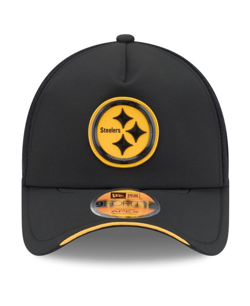 Men's Black Pittsburgh Steelers 2026 Sideline Apex 9FORTY Adjustable Trucker Hat
