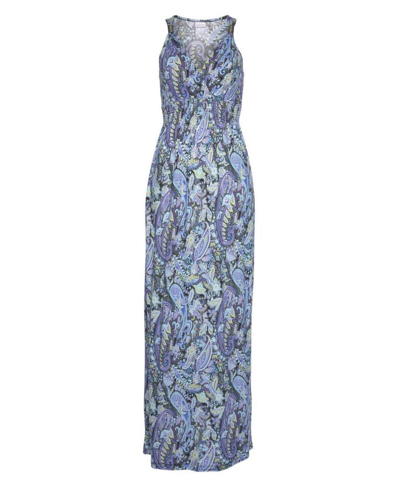 Women's Viscose Paisley Print Smocked V-Neck Smocked-Waist Maxi Dress
