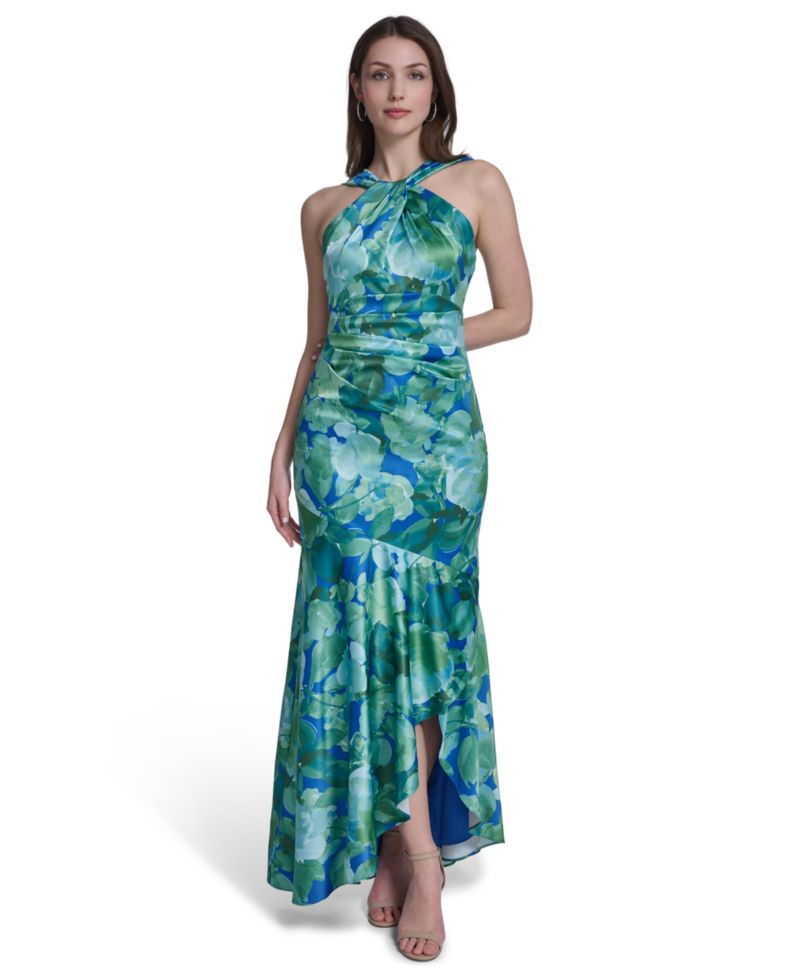 Women's Printed Twist Halter Neck Gown