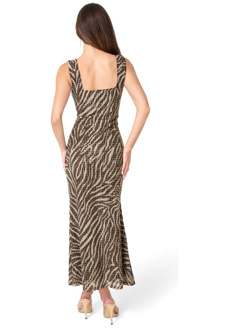 Women's Square Neck Hotfix Mesh Maxi Dress