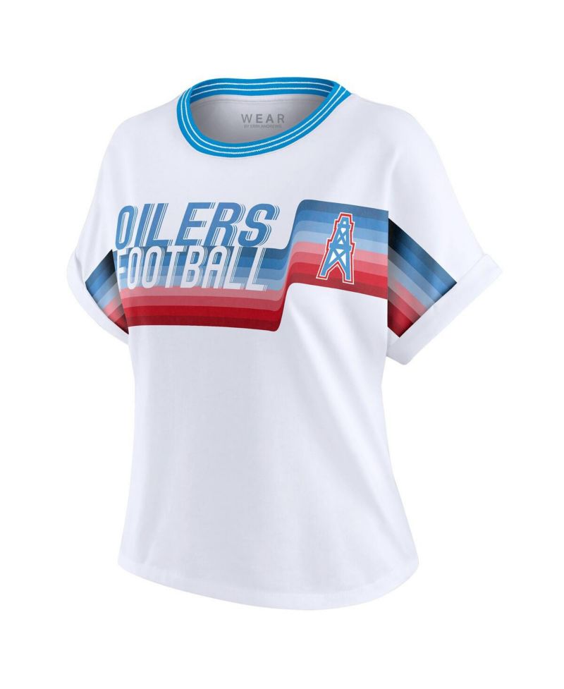 Women's White Houston Oilers Cropped Center Stripe Dolman T-Shirt