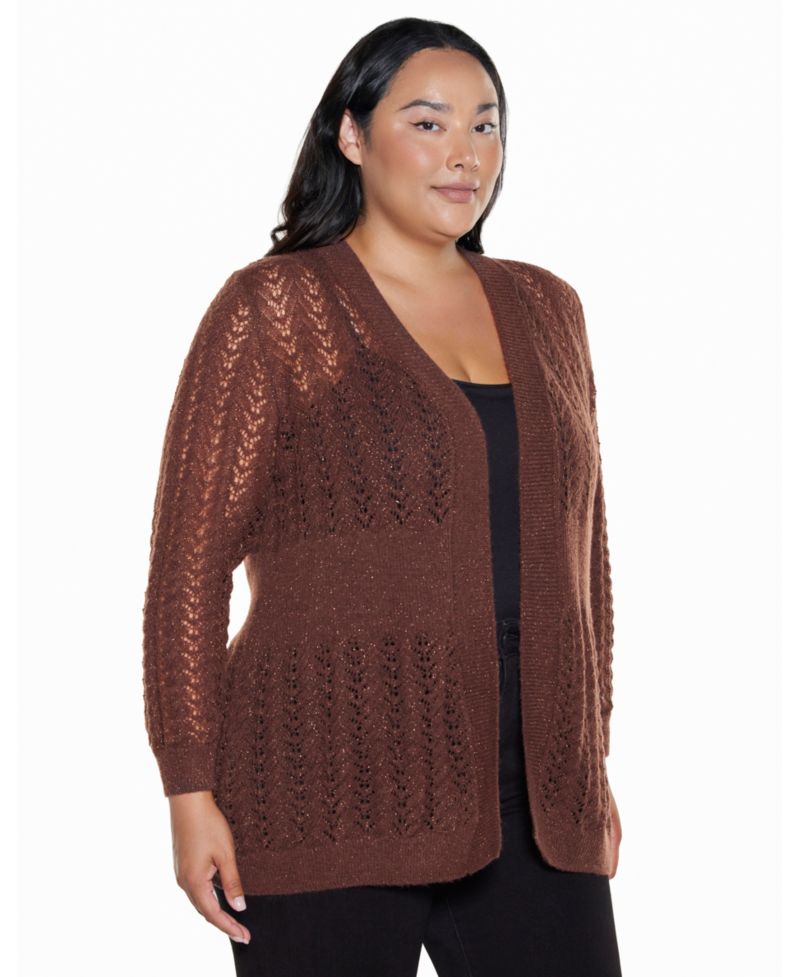 Plus Size Open-Front Lightweight Pointelle Cardigan Sweater