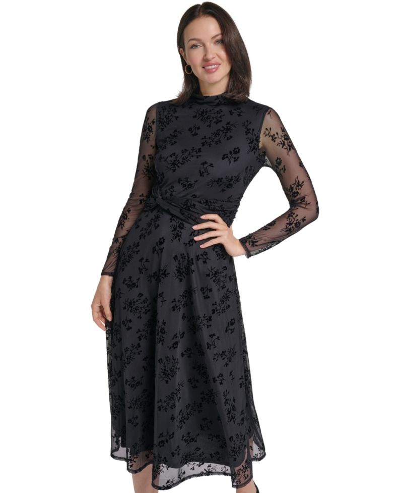 Petite Floral Burnout A-Line Midi Dress