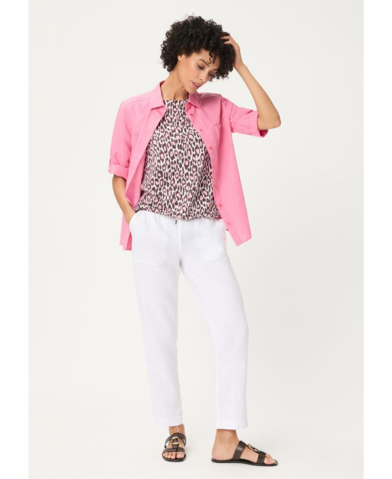 Women's Leopard Print Split Neck T-Shirt