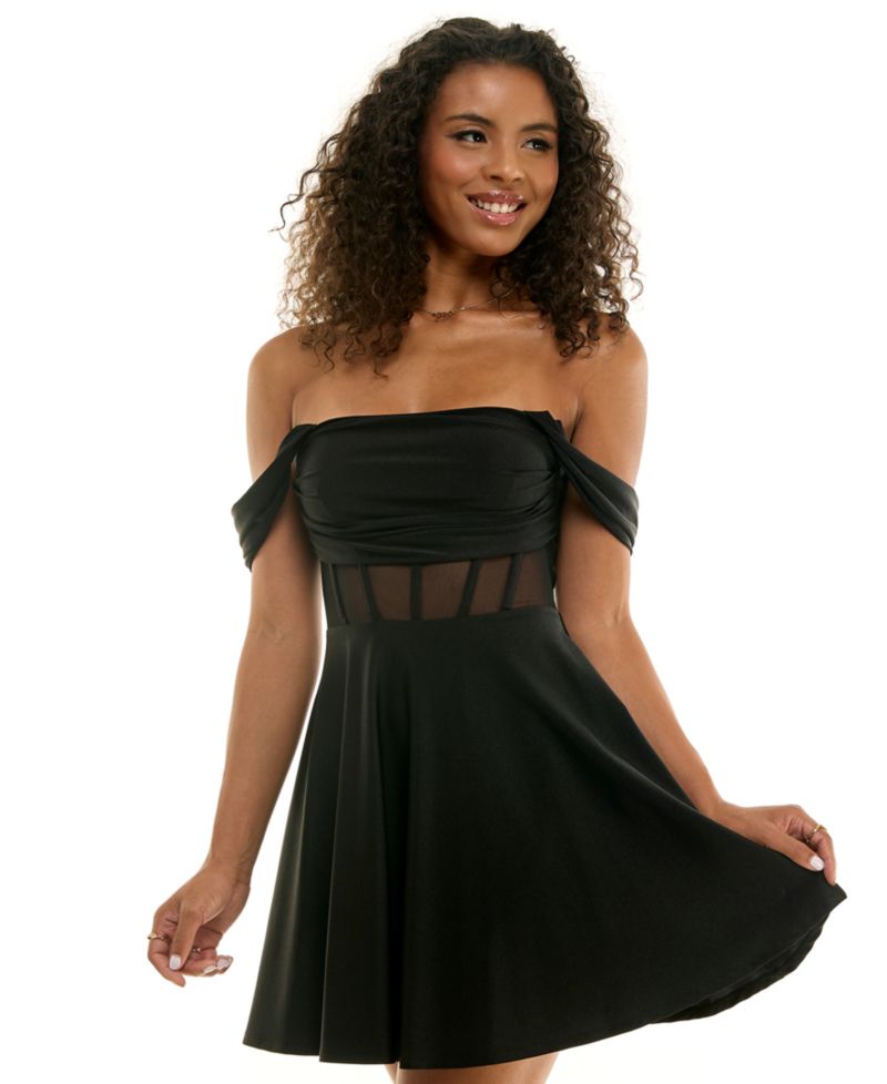 Juniors' Corset Off-the-Shoulder Dress