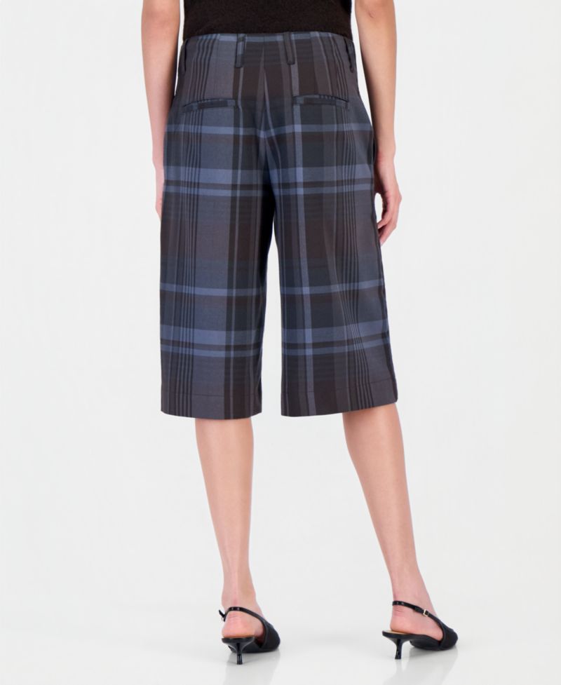 Women's Plaid Mid-Rise Long Shorts