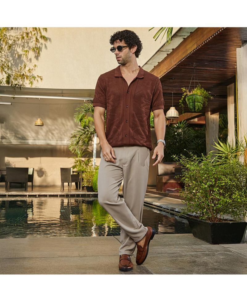 Men's Russet Brown Fluid-Knit Polo Shirt