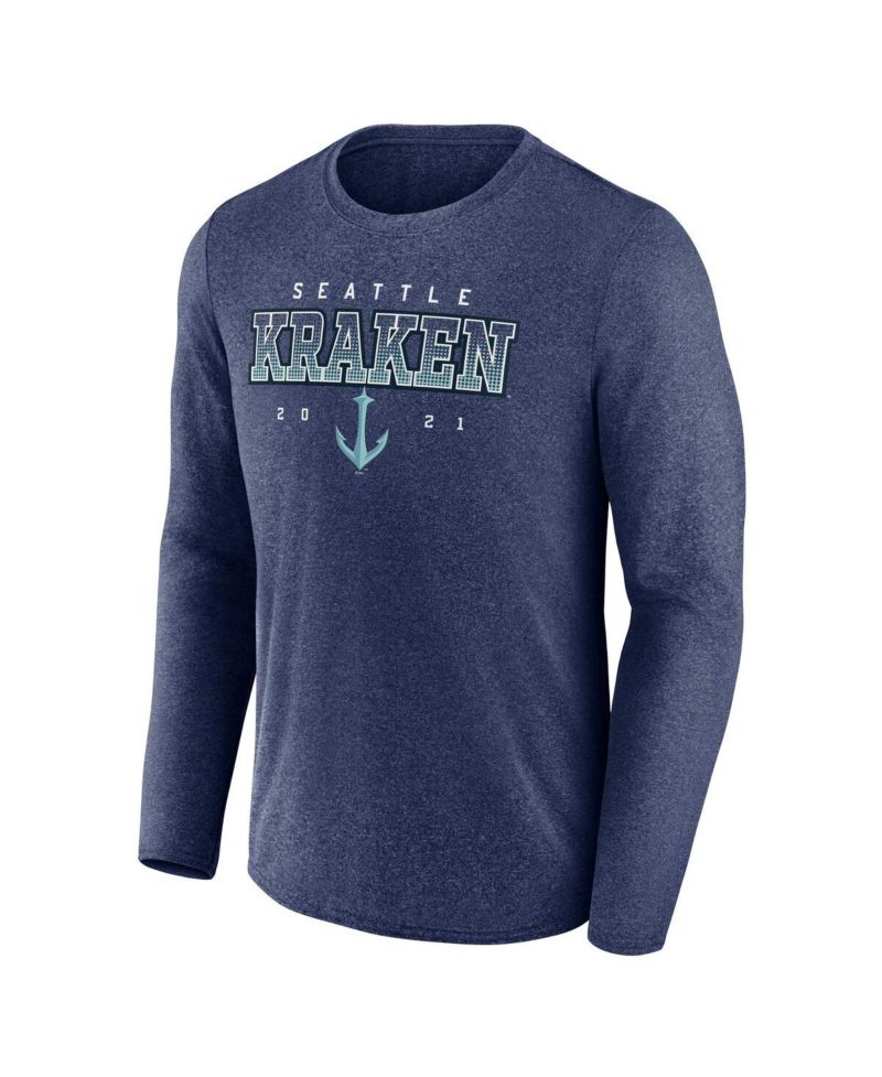 Men's Heather Deep Sea Blue Seattle Kraken Long Sleeve T-shirt