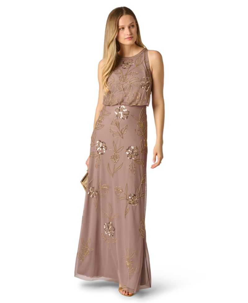 Women's Blouson Crewneck Beaded Ball Gown