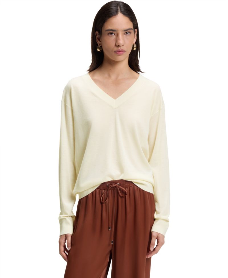 BOSS by Women's Merino Wool Relaxed-Fit V-Neck Sweater
