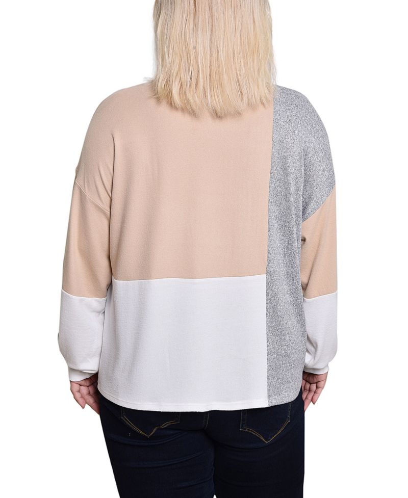 Plus Size Long Sleeve Color Blocked Pullover Top