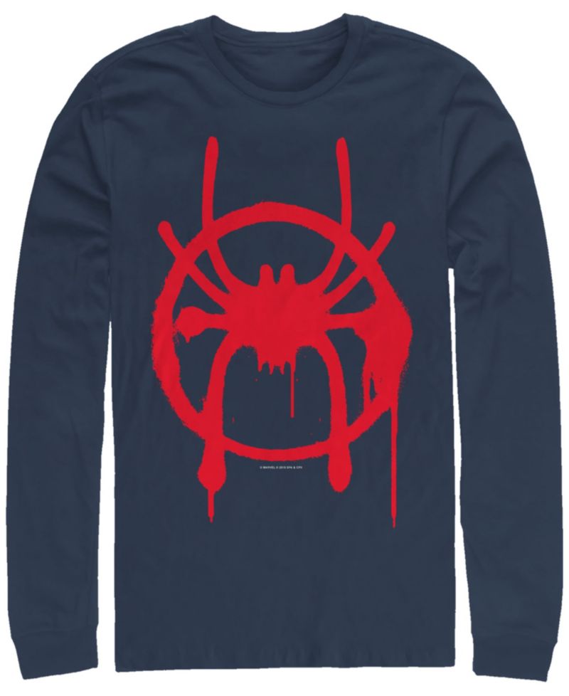 Marvel Men's Spider-Man Into the Spider-Verse Miles Morales Chest Logo, Long Sleeve T-shirt