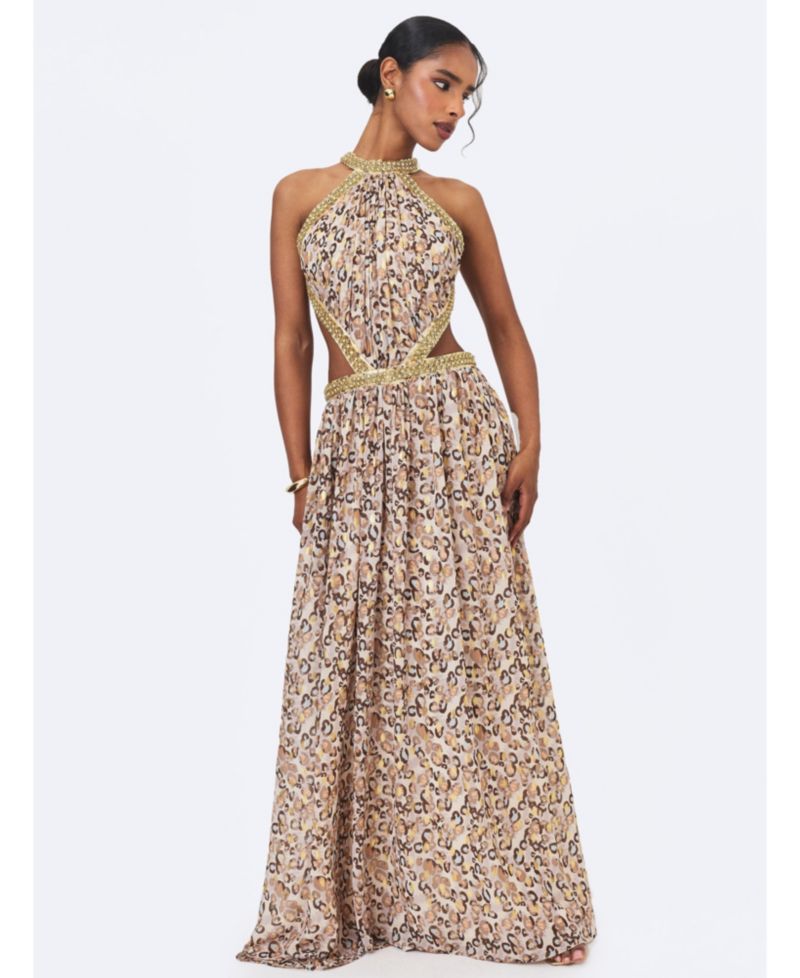 Women's Quinnlyn Cheetah-Print Halter Chiffon Maxi Dress