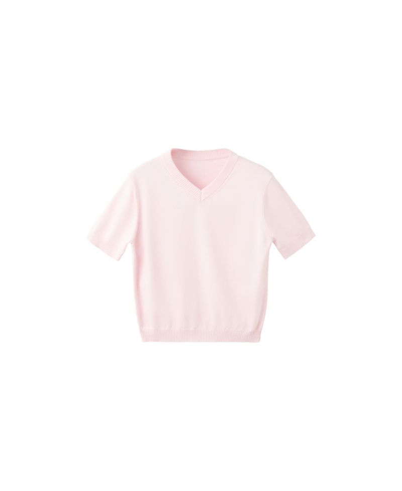 Women's V-Neck Short-Sleeve Ribbed Sweater