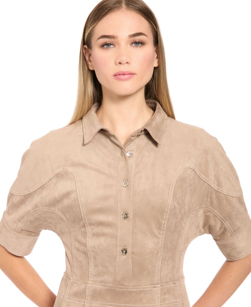 Women's Collared Button-Front Short-Sleeve Shirt Dress