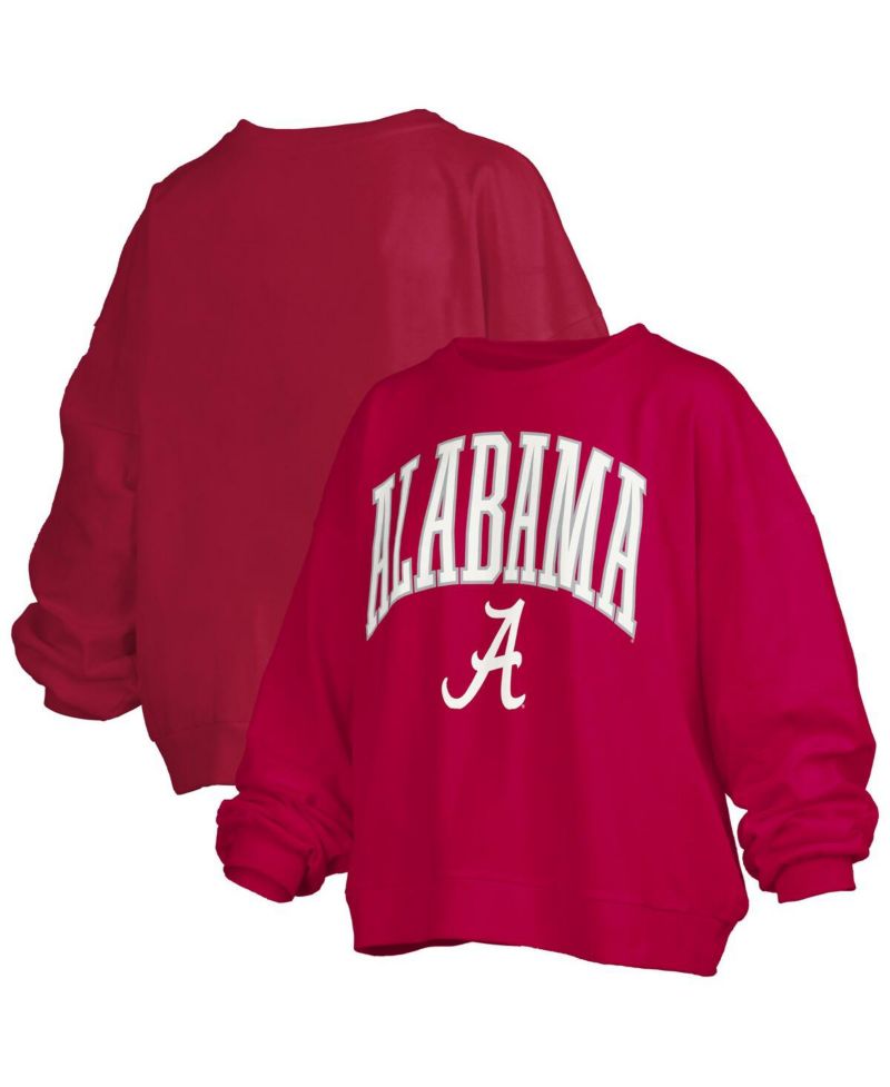 Women's Crimson Alabama Crimson Tide Janise Arch Over Logo Waist Length Oversized Pullover Sweatshirt