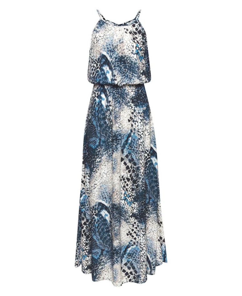 Women's Viscose Printed High Neck Sleeveless A-Line Maxi Dress