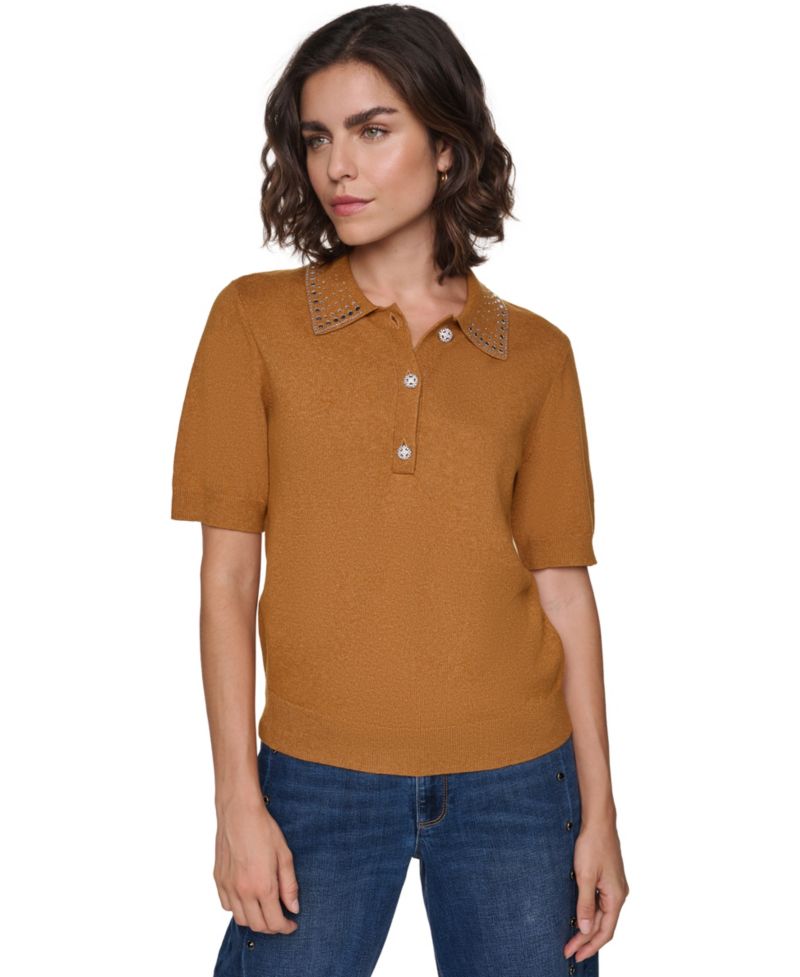 Women's Embellished Short-Sleeve Polo Shirt
