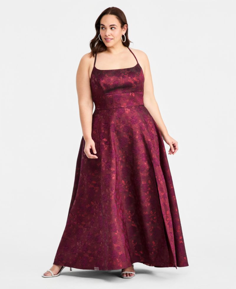 Trendy Plus Size Scoop-Neck Jacquard Gown