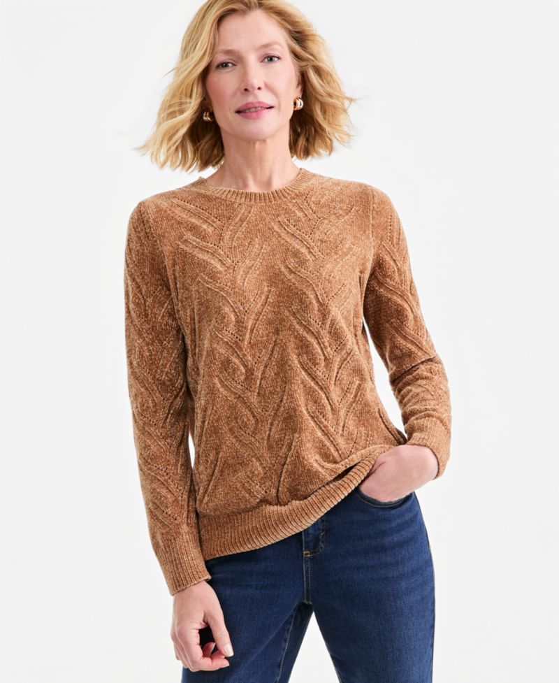 Women's Chenille Cable-Knit Crewneck Sweater