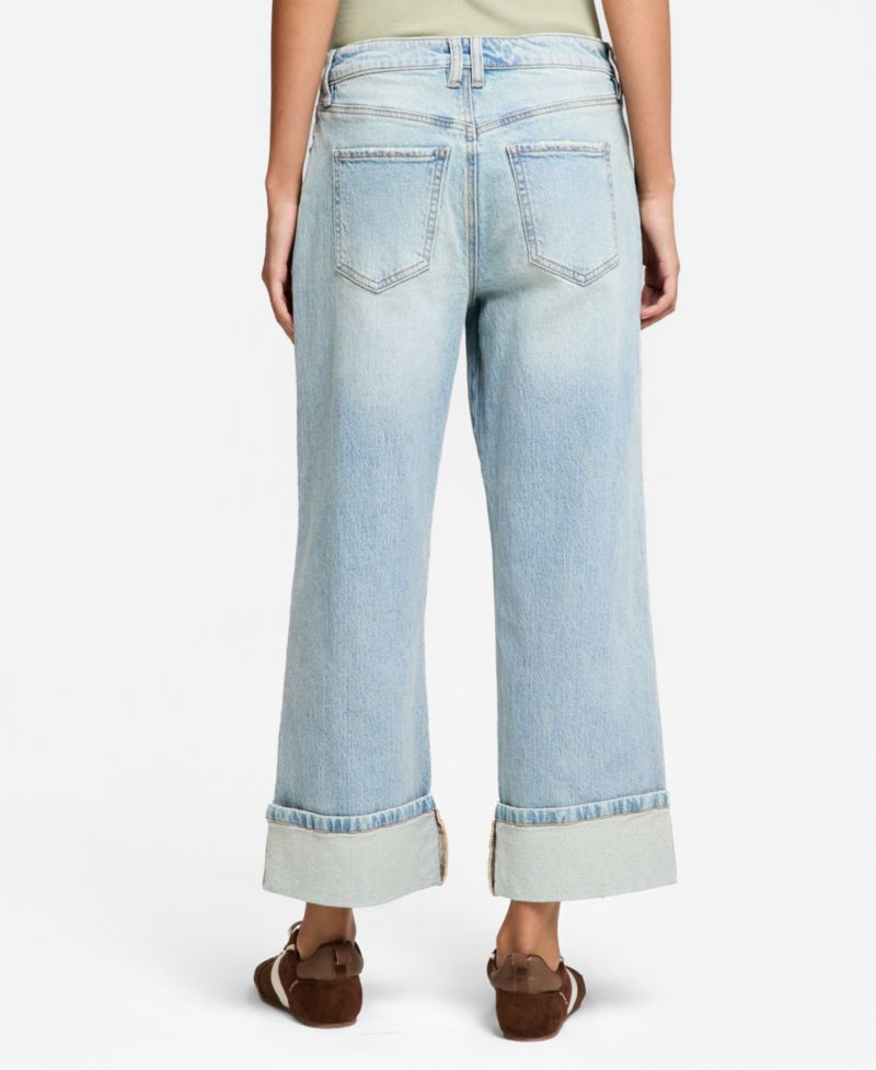 Petite Seamed Cuff Wide-Leg Jeans