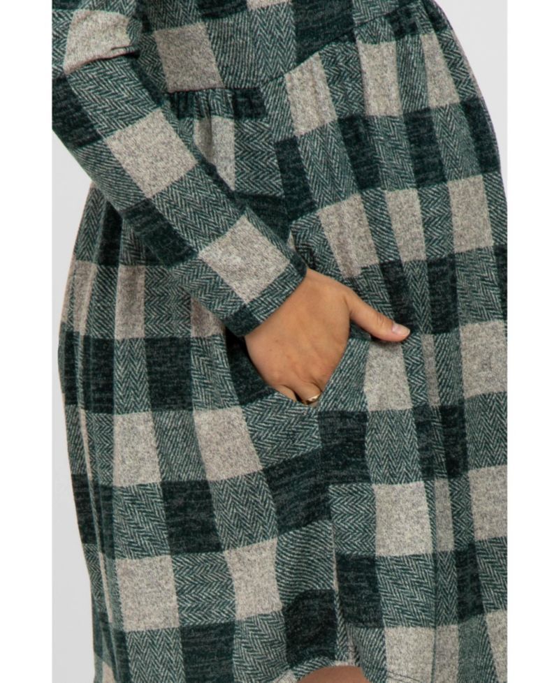 Women's Forest Green Plaid Knit Dress