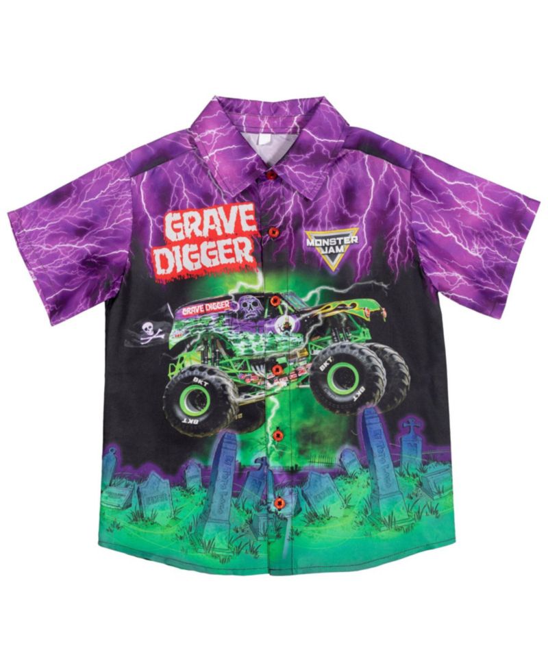 Boys Grave Digger Hawaiian Button Down Dress Shirt