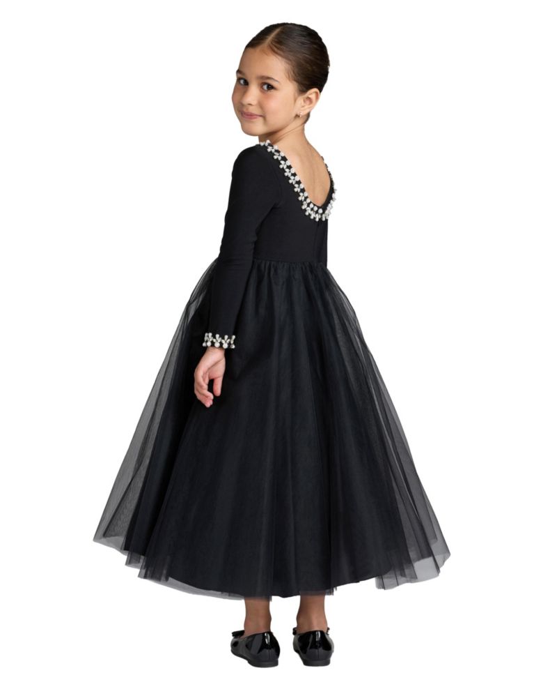 Little Girls Jewel Trim Tulle Maxi Dress