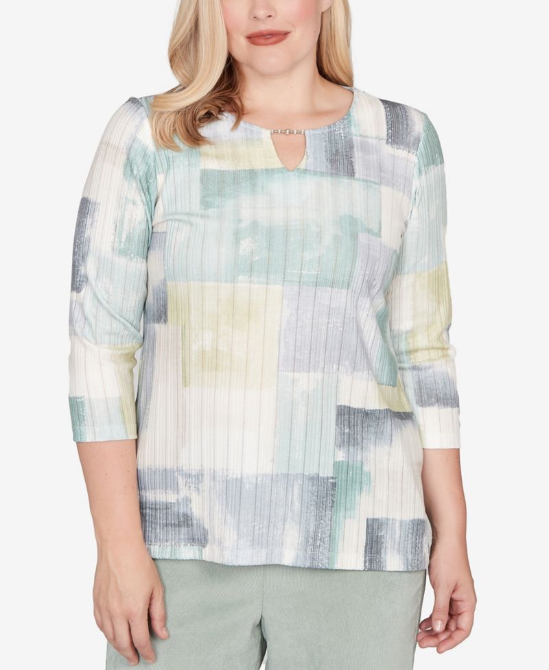Petite Stockbridge Soft Colorblock Rib Texture Knit Top