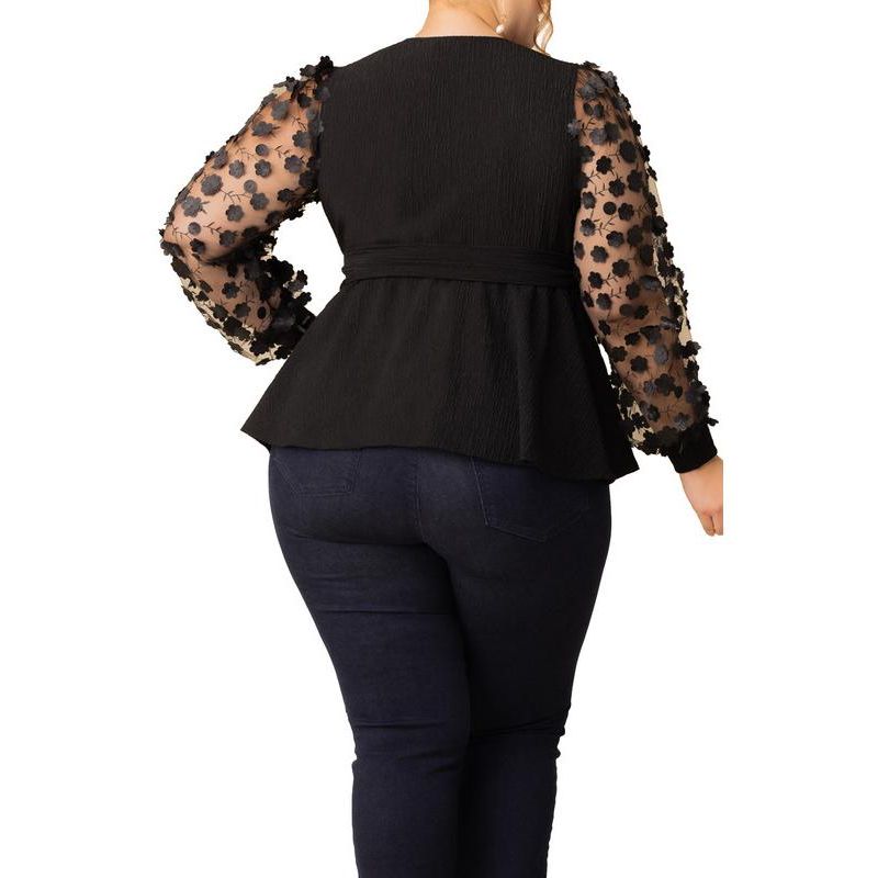 Plus Size Scattered Petals Long Sleeve Wrap Top