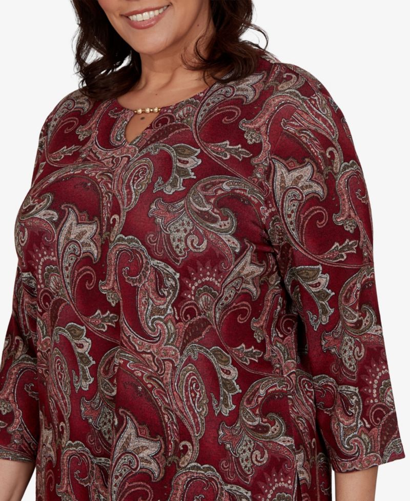 Plus Size Union Square Paisley Melange 3/4-Sleeve Blouse