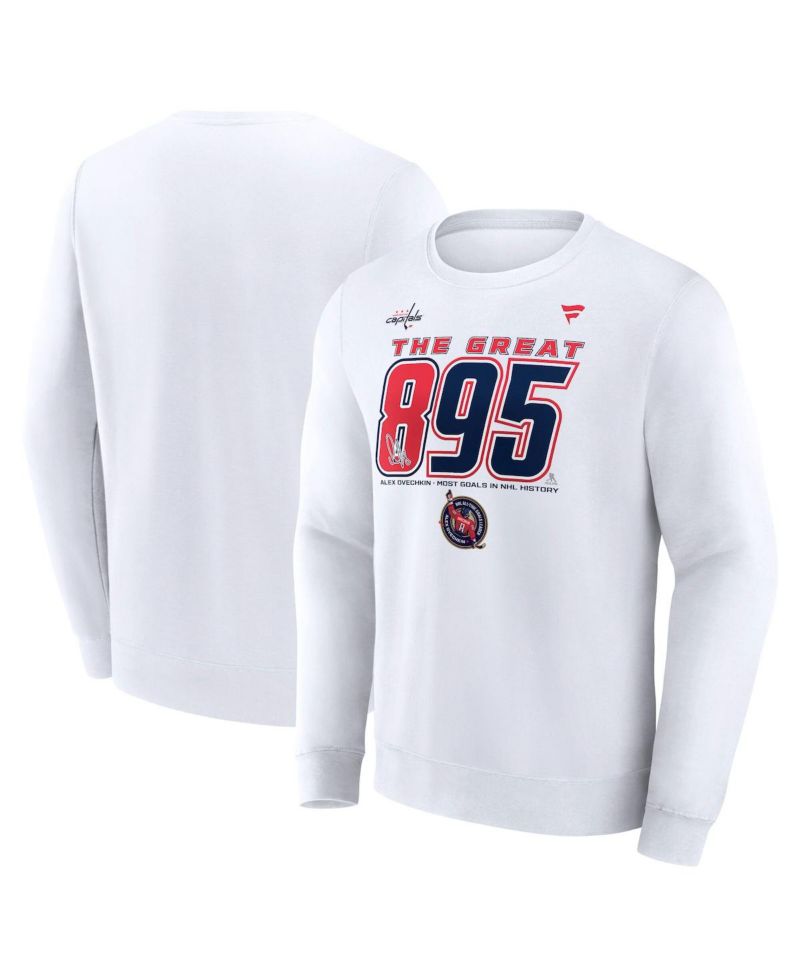 Men's Alexander Ovechkin White Washington Capitals NHL All-Time Leading Goal Scorer The Great 895 Fleece Pullover Sweatshirt