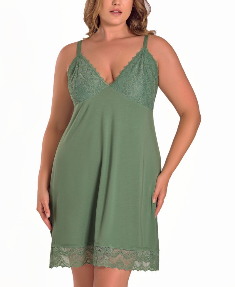 Plus Size Lace Stretch Knit Sleeveless Nightgown