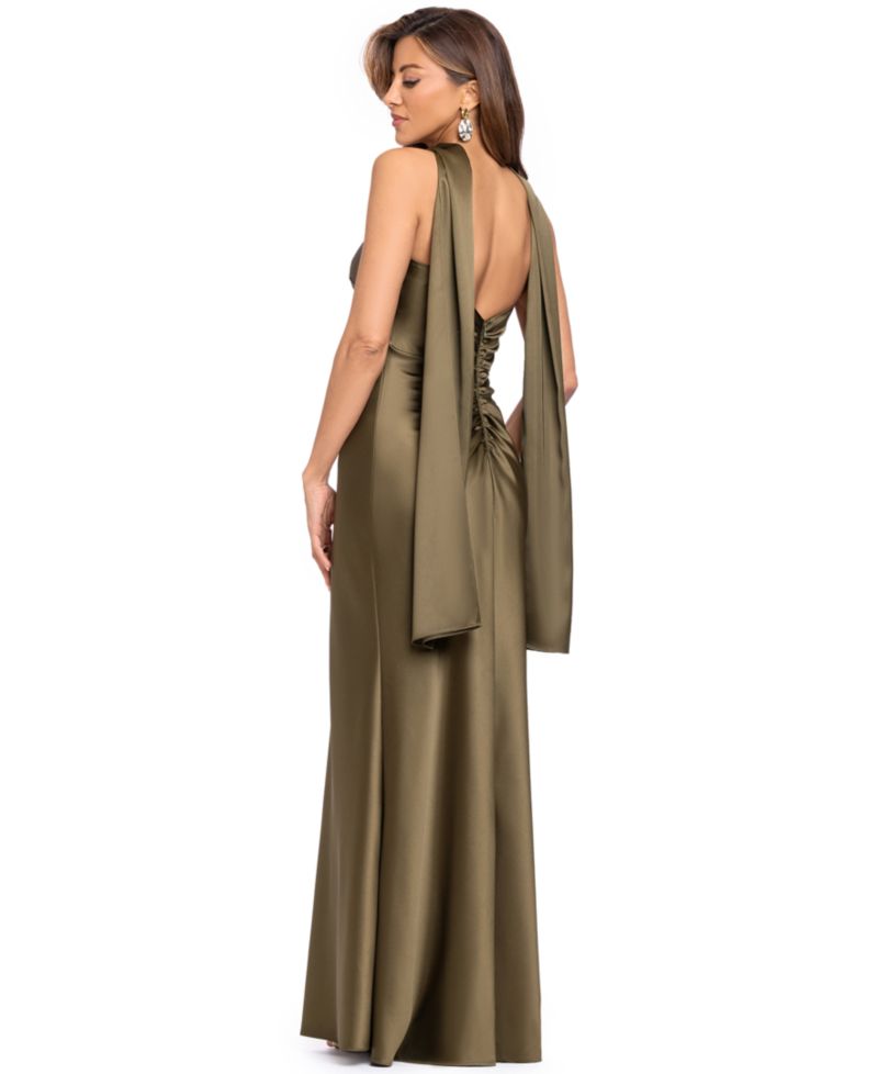 Women's Halter Satin Scarf-Detail Dress