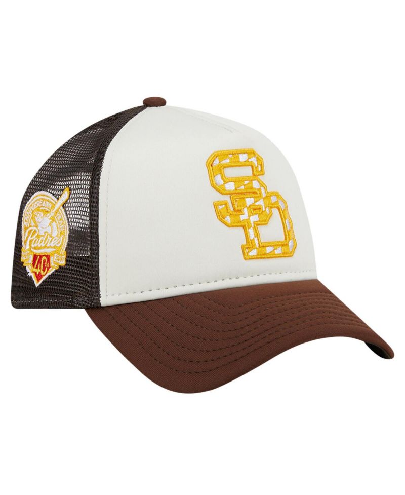 Men's White/Brown San Diego Padres Checkered Flag A-Frame Trucker 9FORTY Adjustable Hat