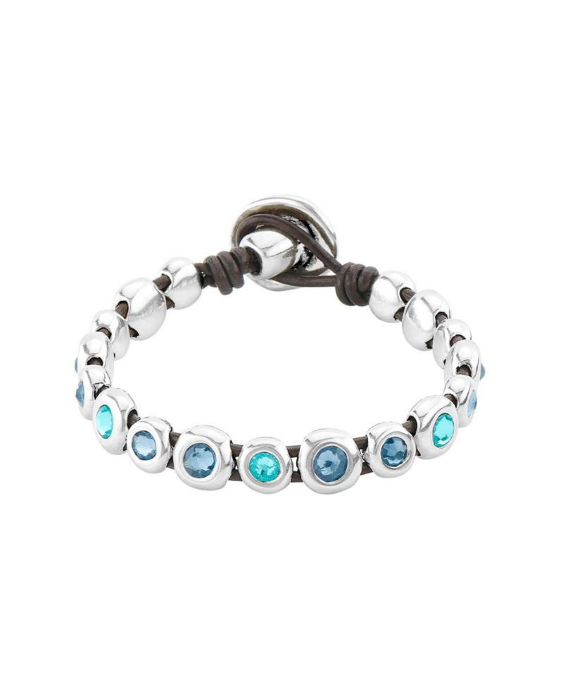 Sterling Silver Murano Crystal Leather Bracelet