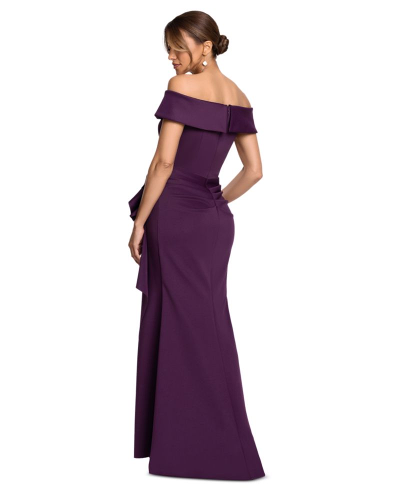 Women's Off-the-Shoulder Scuba Side-Ruffle Gown