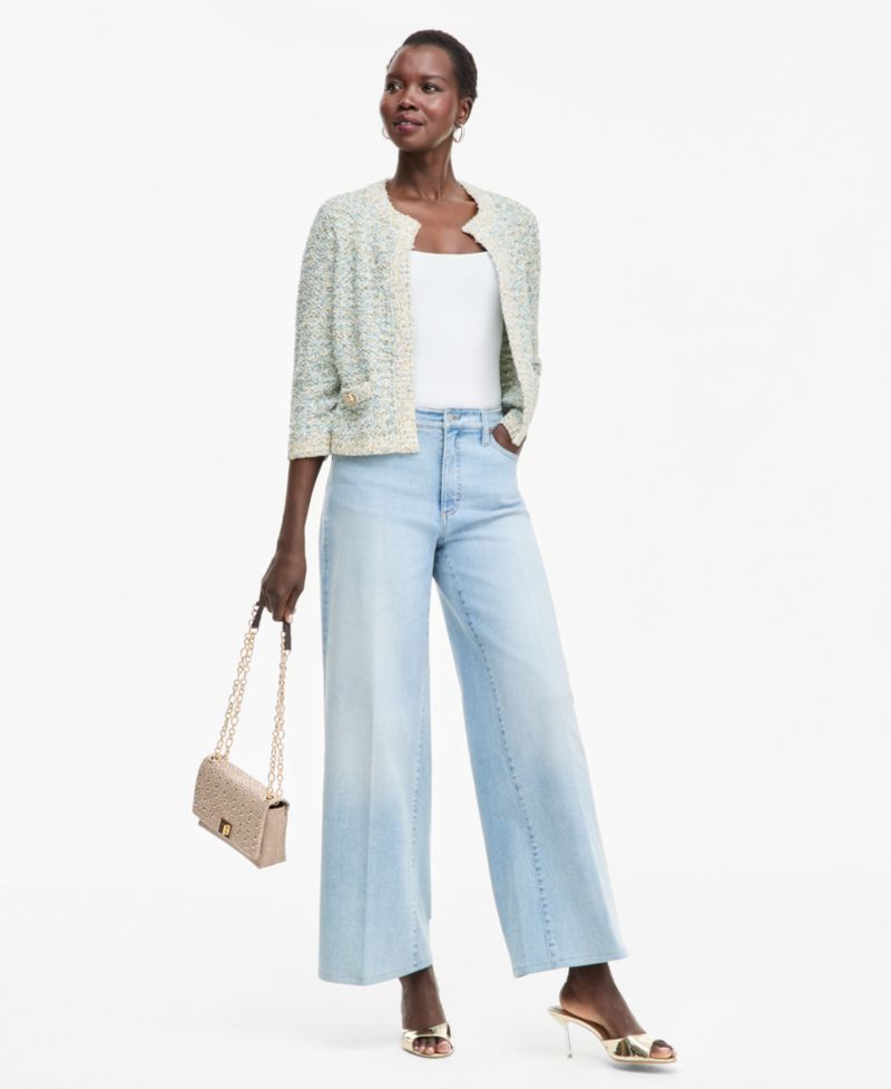 Women's Eyelash Crewneck Short-Sleeve Cardigan